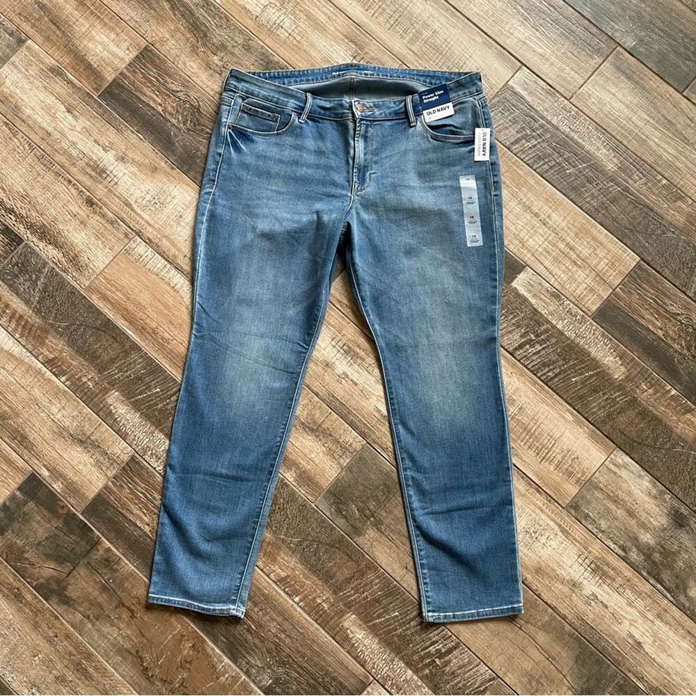 Old Navy Women's Power Slim Straight Jeans Mid-Rise Sz 18 Med Wash Stretch Denim